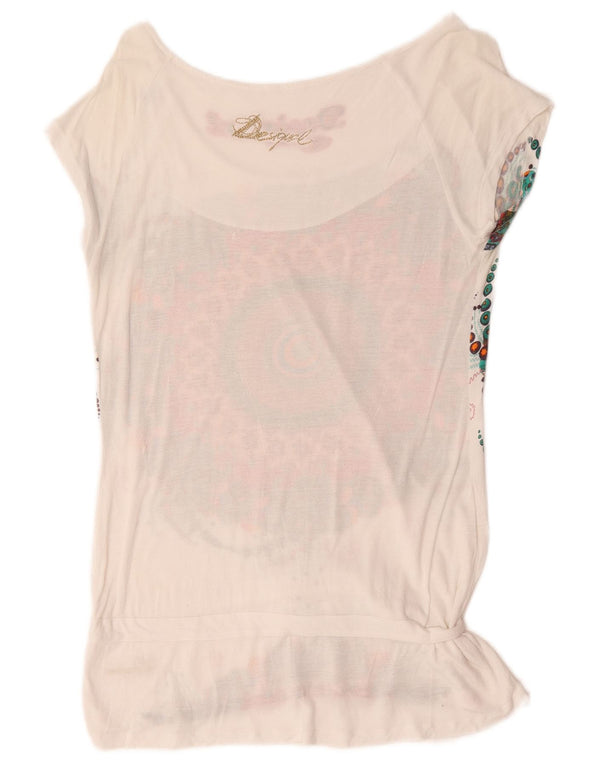 Tricou grafic Desigual pentru femei Top UK 14 Large White Floral