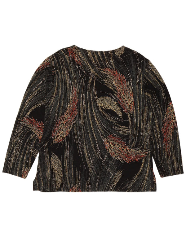 Top cu mânecă lungă cu model abstract pentru femei UK 16 mare, viscoză, neagră