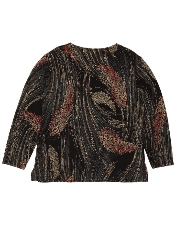 Top cu mânecă lungă cu model abstract pentru femei UK 16 mare, viscoză, neagră