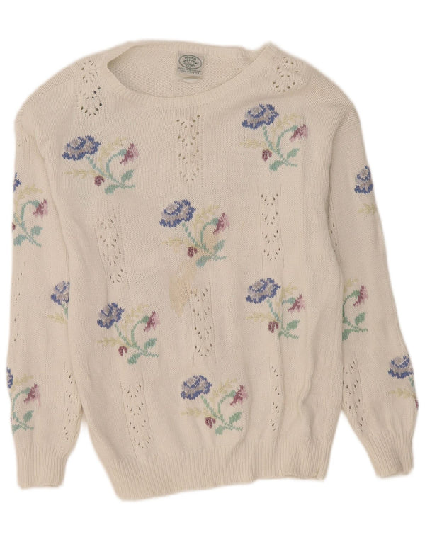 Laura Ashley Pulover pentru femei cu gât de barcă UK 16, mare, alb, floral