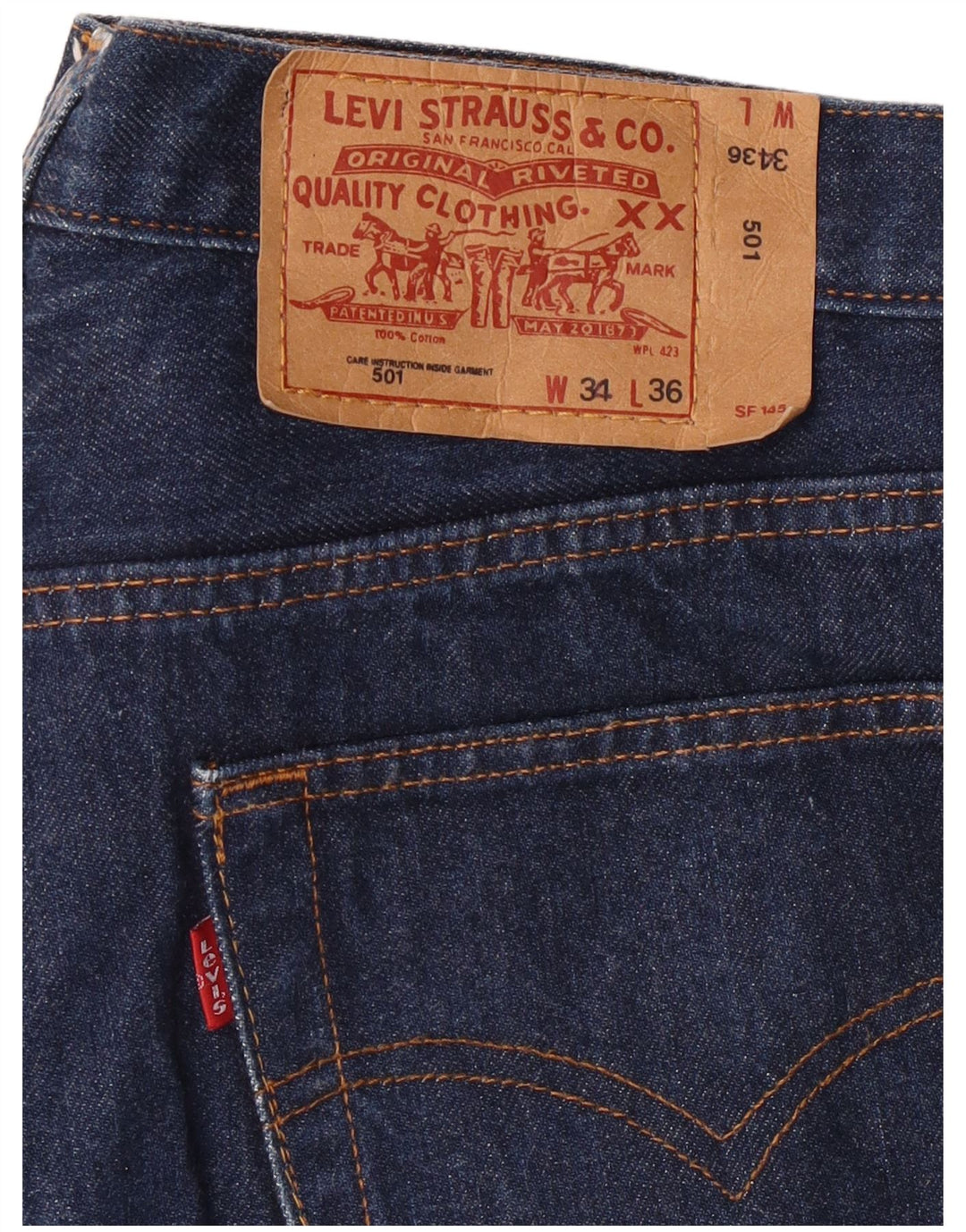Blugi drepti pentru bărbați LEVI'S 501 W34 L36 bleumarin
