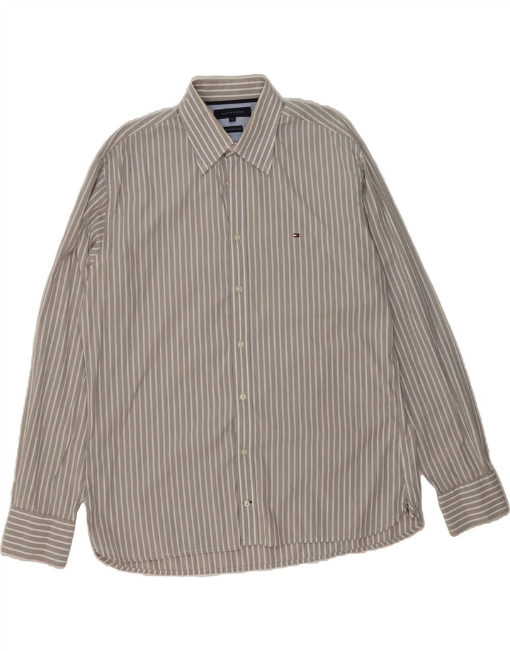 TOMMY HILFIGER Mens Shirt XL Grey Striped Cotton Vintage Tommy Hilfiger and Second-Hand Tommy Hilfiger from Messina Hembry 