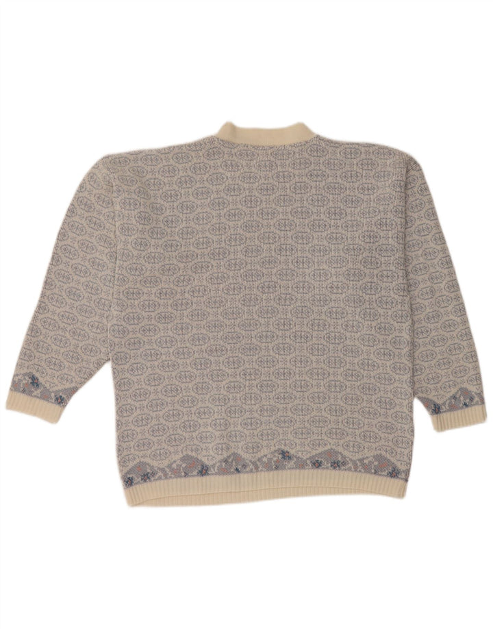 Pulover vintage pentru bărbați cu gâtul turnat, albastru mediu Fair Isle