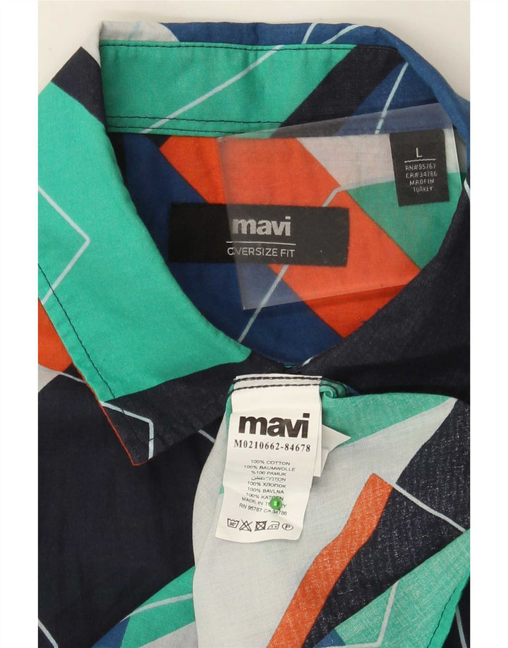 Cămașă cu mânecă scurtă cu grafică Mavi pentru bărbați, bumbac geometric multicolor mare