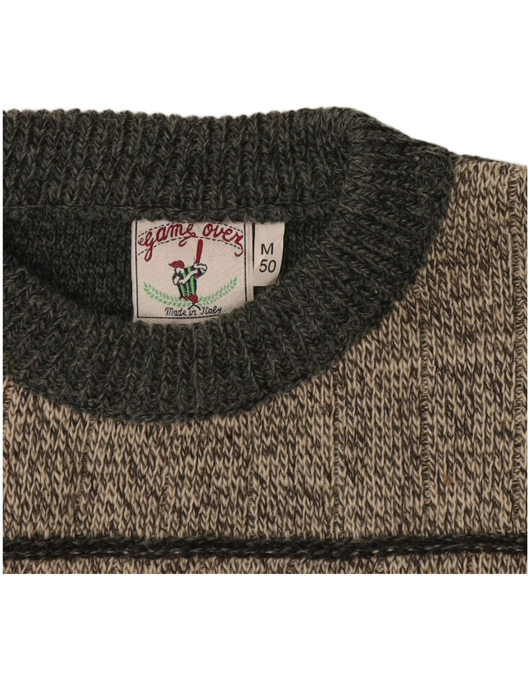 Pulover vintage pentru bărbați cu gât roșu IT 50 Medium Gri Geometric