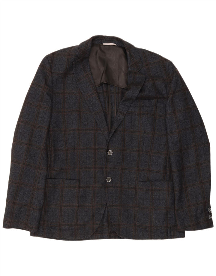 Blazer pentru bărbați Hugo Boss cu 2 nasturi EU 56 3XL Lână cu carouri bleumarin