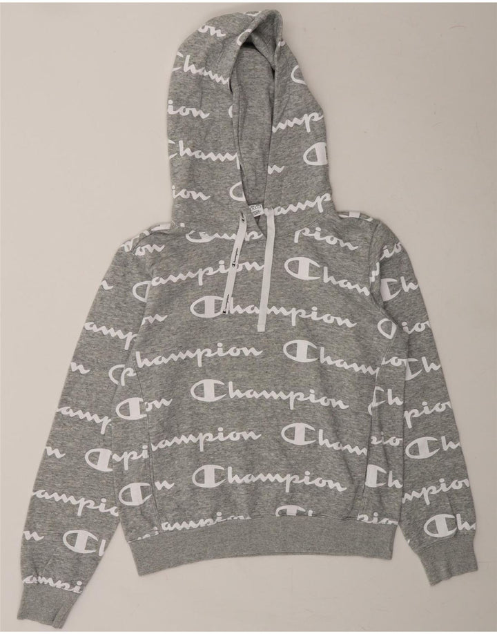 CHAMPION Womens Graphic Hoodie Jumper UK 14 Medium Grey Vintage Champion and Second-Hand Champion from Messina Hembry 