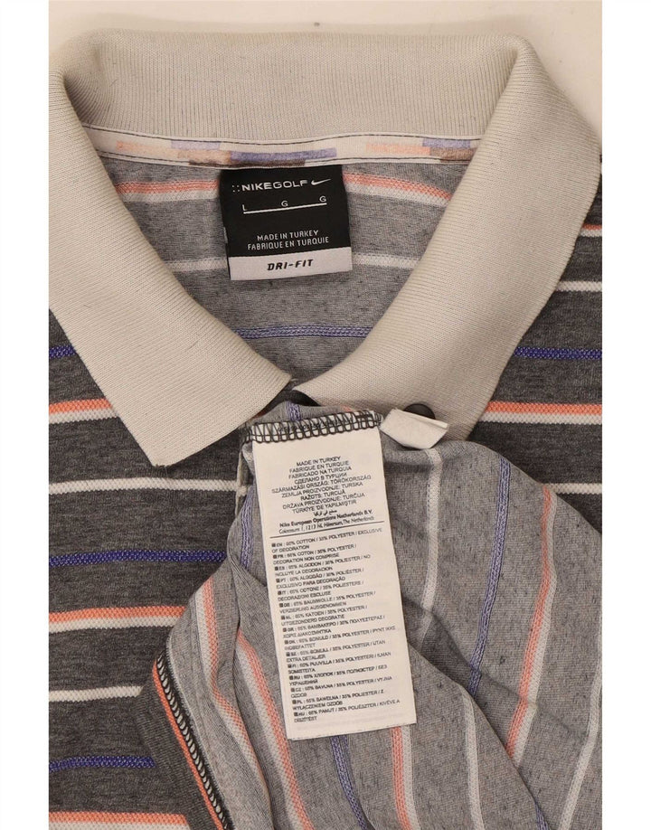 Tricou polo Nike Dri Fit pentru bărbați, bumbac cu dungi gri mari