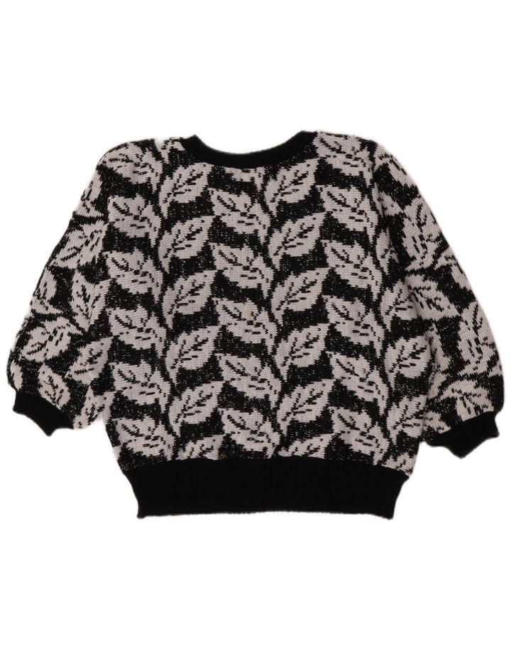 Pulover vintage pentru femei cu model abstract, cu gât rotund, pulover UK 14 mediu negru