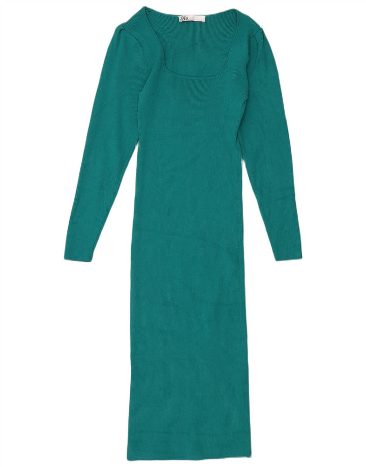 Rochie Maxi Bodycon cu mânecă lungă Zara pentru femei UK 12, viscoză verde medie