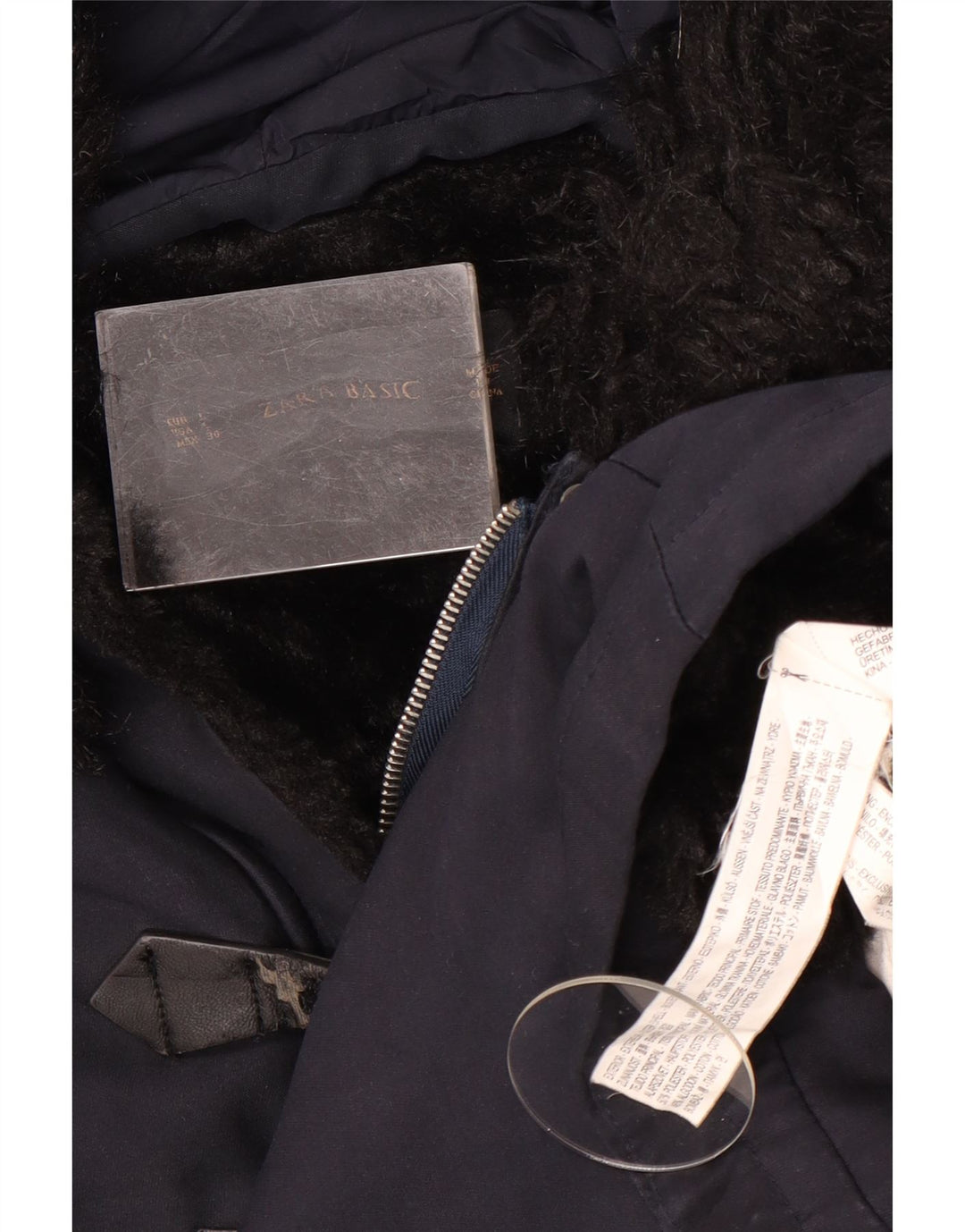 Jachetă parka cu glugă pentru femei Zara UK 16 mare, bleumarin, poliester