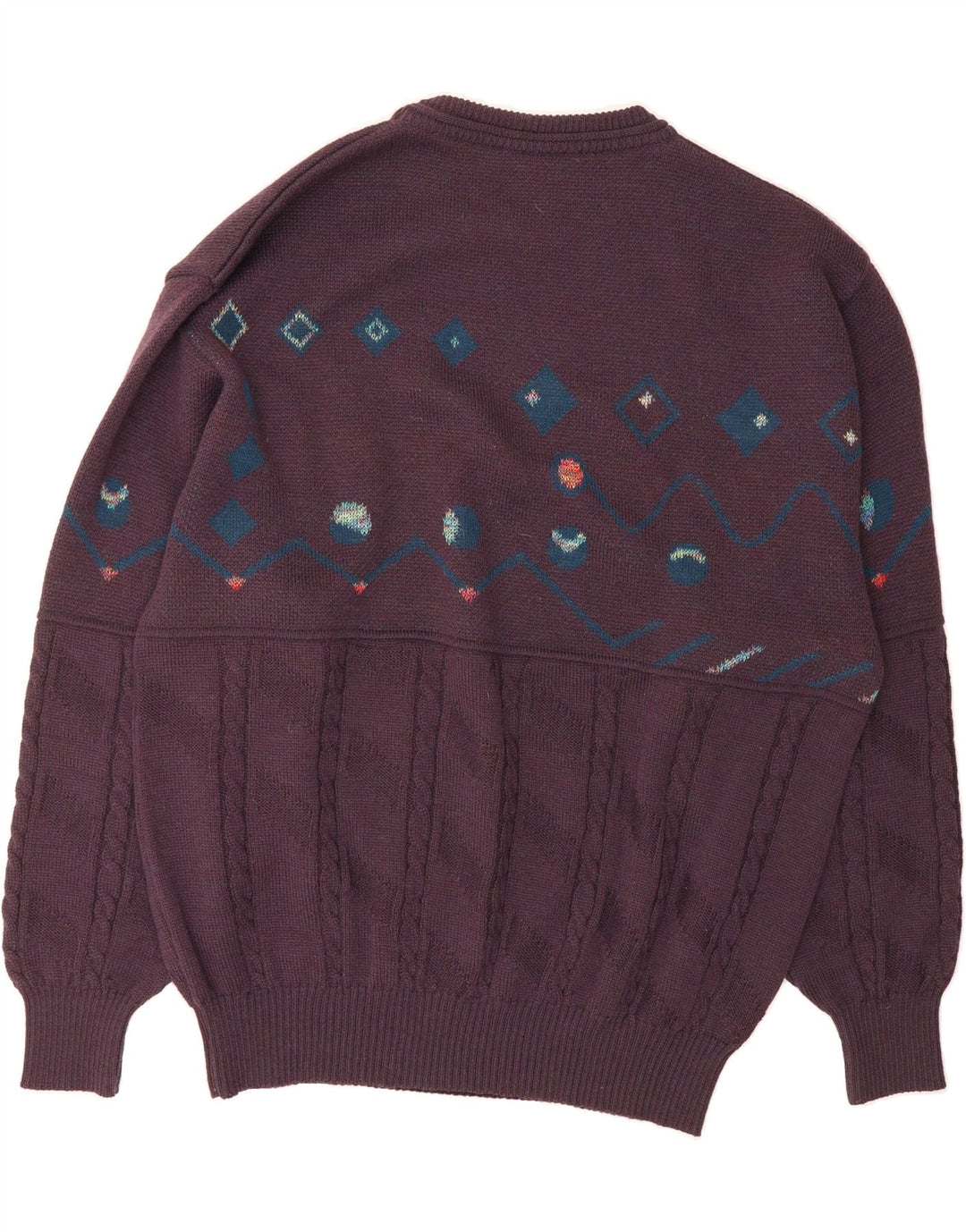 FISCHER Mens Crew Neck Jumper Sweater IT 52 Large Purple Geometric Vintage Fischer and Second-Hand Fischer from Messina Hembry 