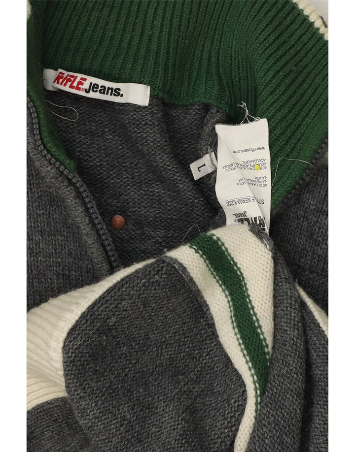 Pulover cardigan grafic pentru bărbați Rifle, lână mare, gri