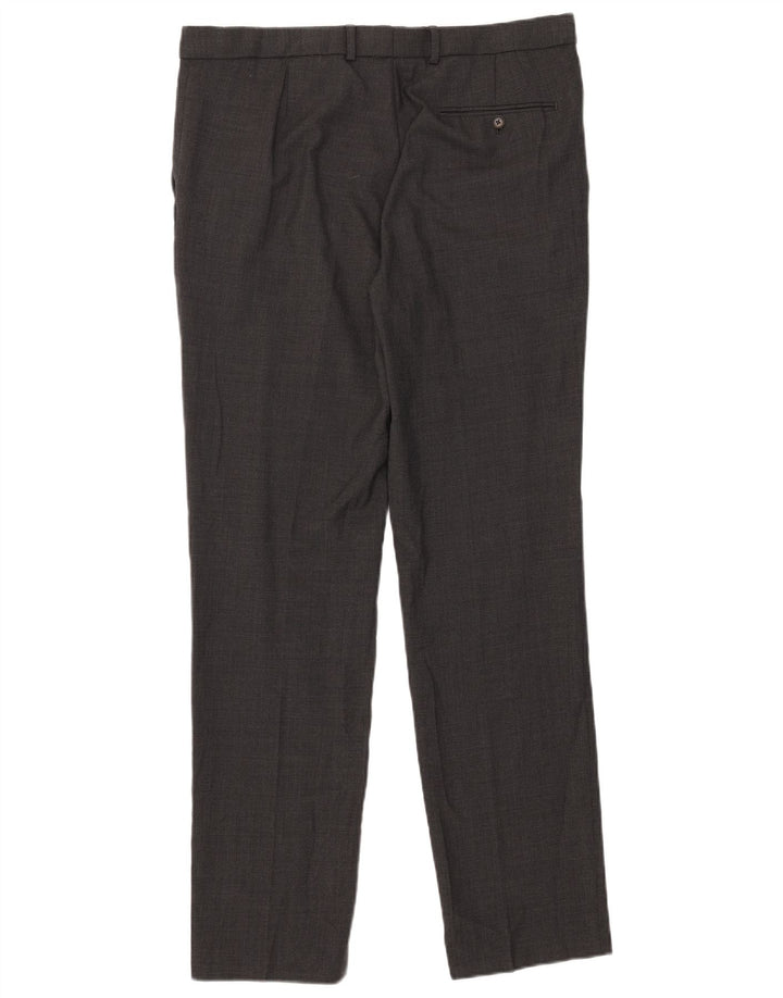 Marks & Spencer Pantaloni de costum croiți pentru bărbați L36 L33 Lână cu carouri gri