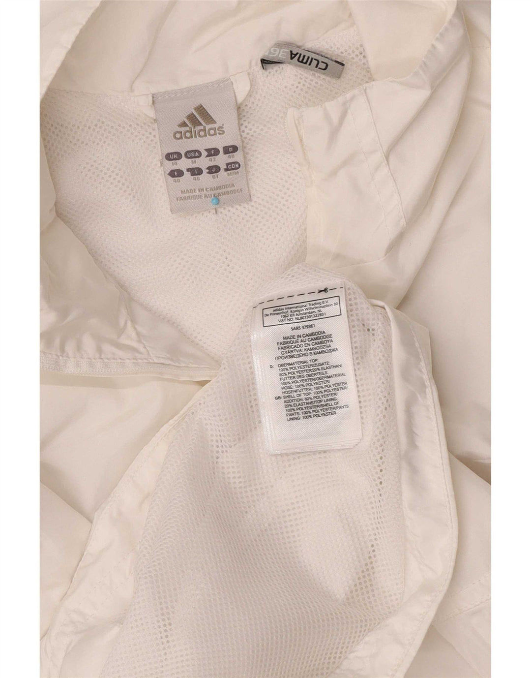 Jachetă de top pentru trening Adidas Clima 365 pentru femei UK 14 Poliester alb mediu