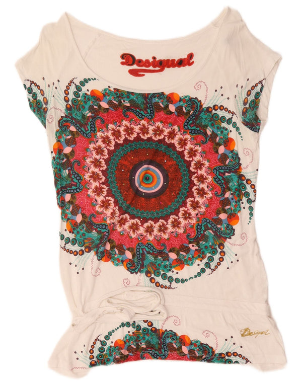 Tricou grafic Desigual pentru femei Top UK 14 Large White Floral