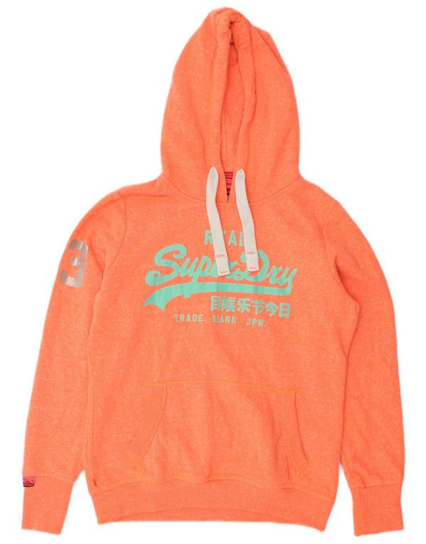 Pulover cu glugă cu grafic Superdry pentru femei UK 16 mare poliester cu pete portocalii