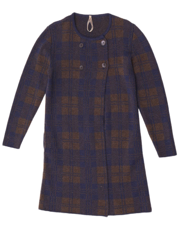 Pulover Cardigan Vintage pentru Damă cu Paragate UK 14 Medium Bleumarin Check