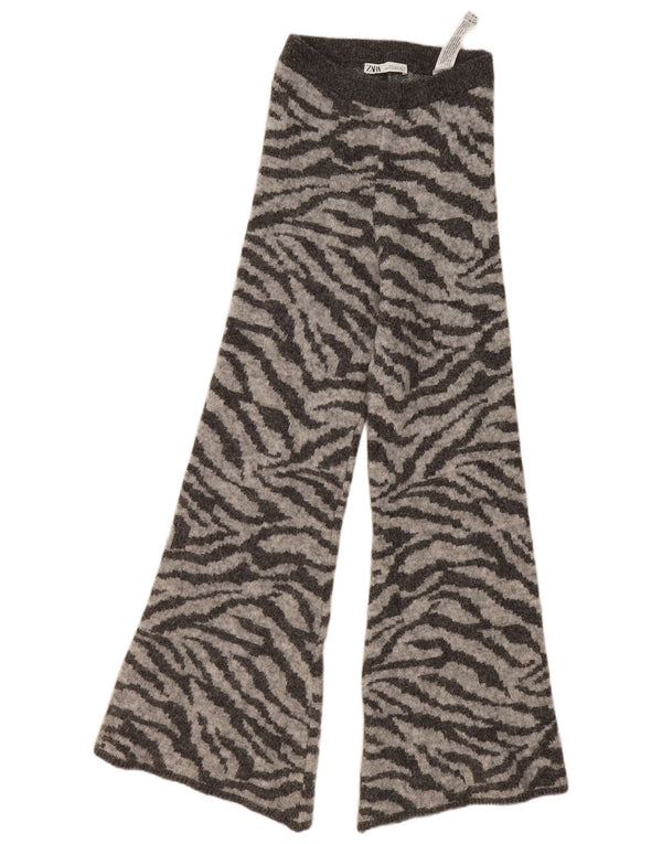 Pantaloni de trening Zara pentru femei Flare UK 8 mici, gri, imprimeu animal