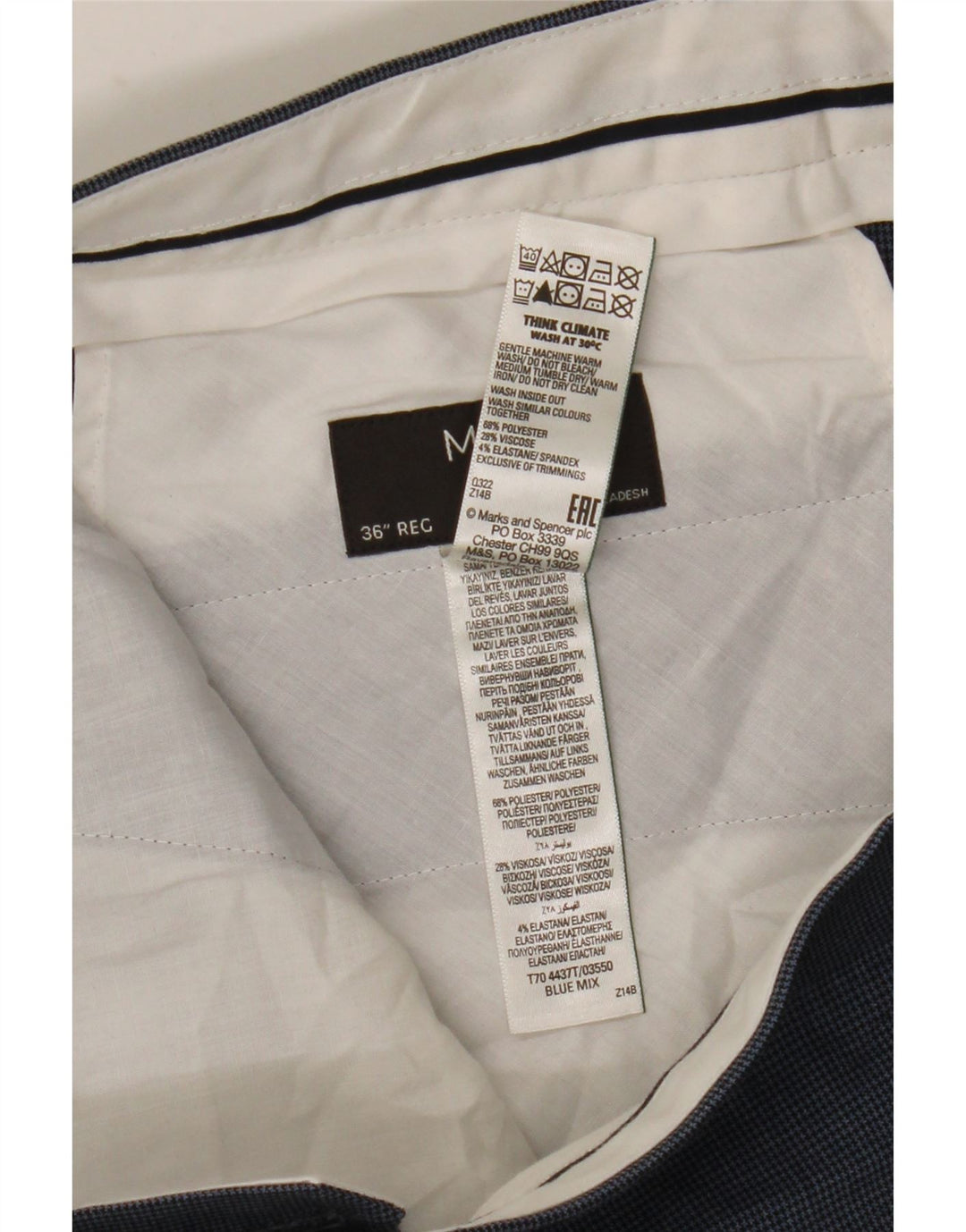 Pantaloni de costum pentru bărbați Marks & Spencer, cu tăiere obișnuită, L36 L31 Blue Houndstooth