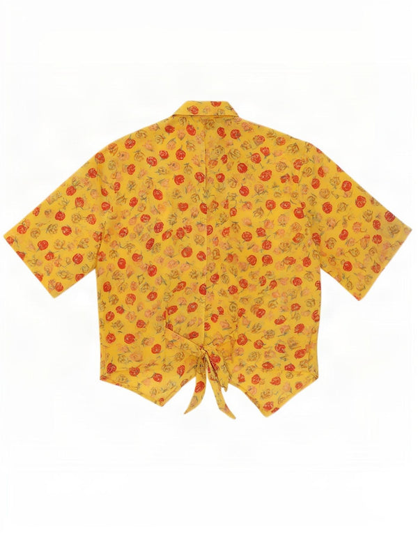 Bluză cămașă cu mânecă scurtă pentru femei vintage UK 14 Medium Galben Floral