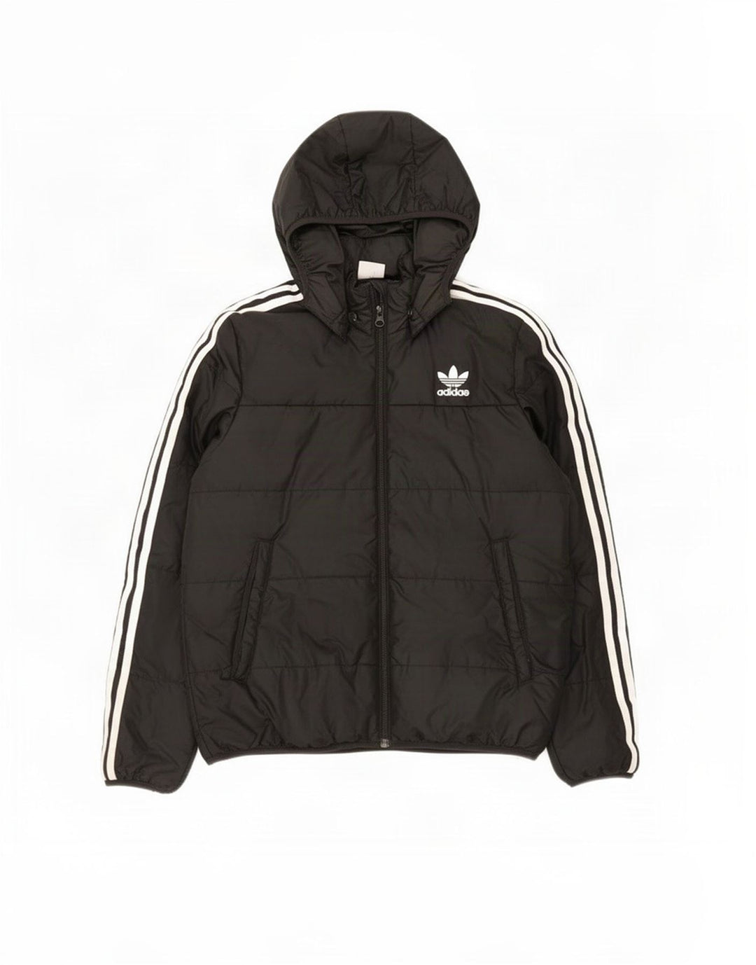 Jachetă căptușită cu glugă Adidas pentru băieți 12-13 ani, poliester negru