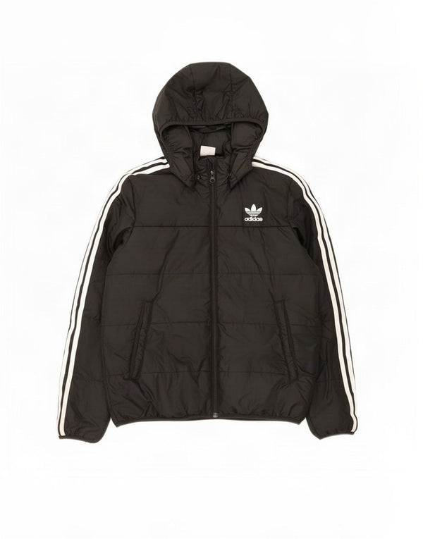 Jachetă căptușită cu glugă Adidas pentru băieți 12-13 ani, poliester negru