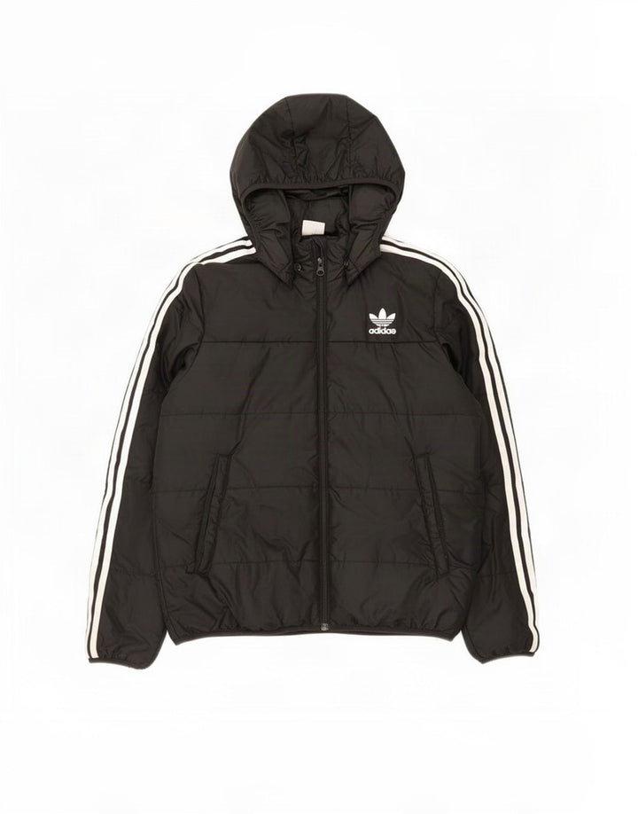 Jachetă căptușită cu glugă Adidas pentru băieți 12-13 ani, poliester negru