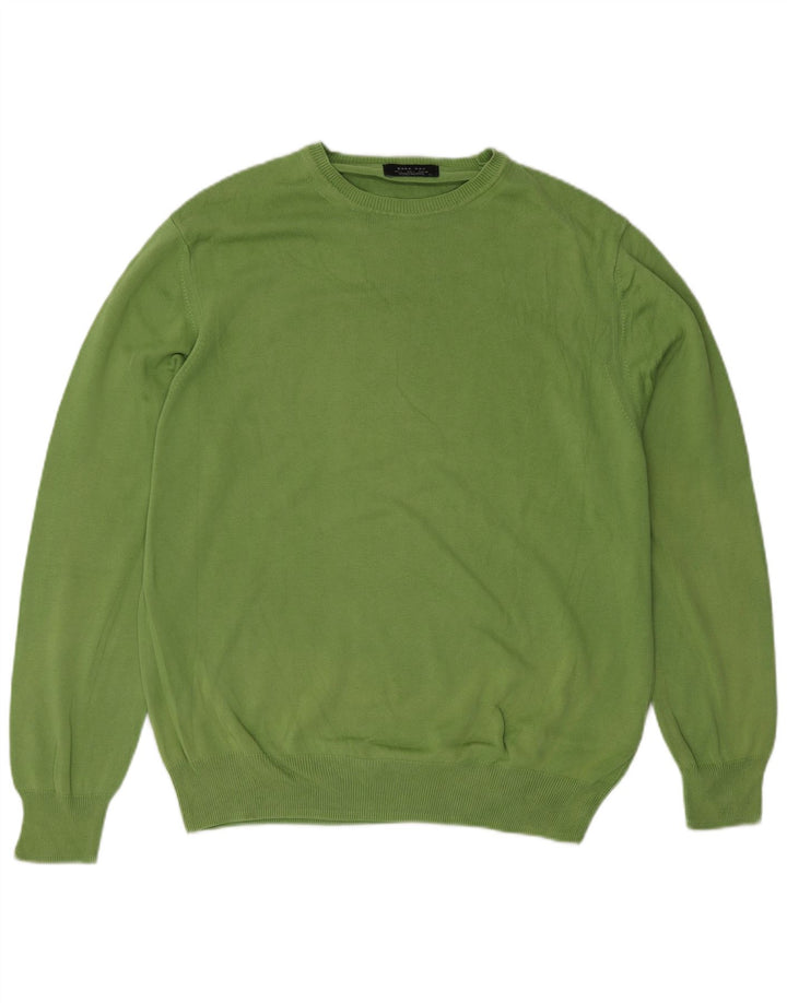 Pulover pentru bărbați Zara, cu decolteu, mare, verde, din bumbac