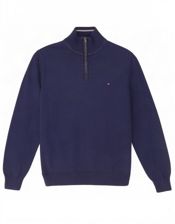 Pulover pentru femei Tommy Hilfiger, cu fermoar, cu gât, UK 16, mare, albastru, bumbac