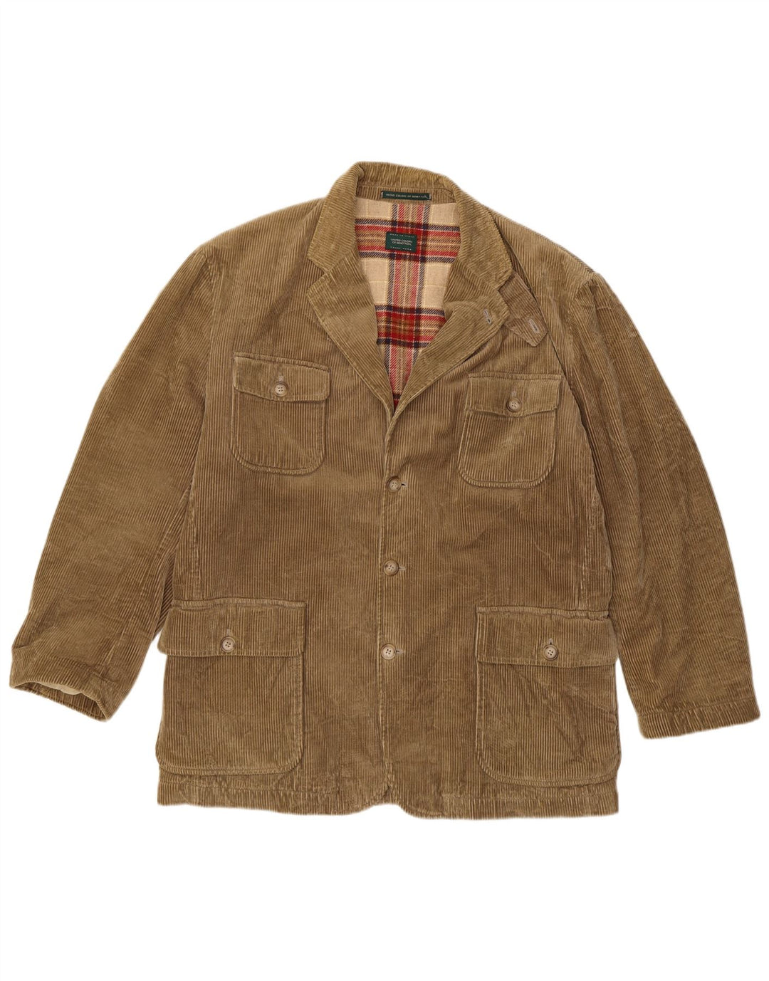 BENETTON Jachetă pentru bărbați din velur IT 50, mare, bej, bumbac