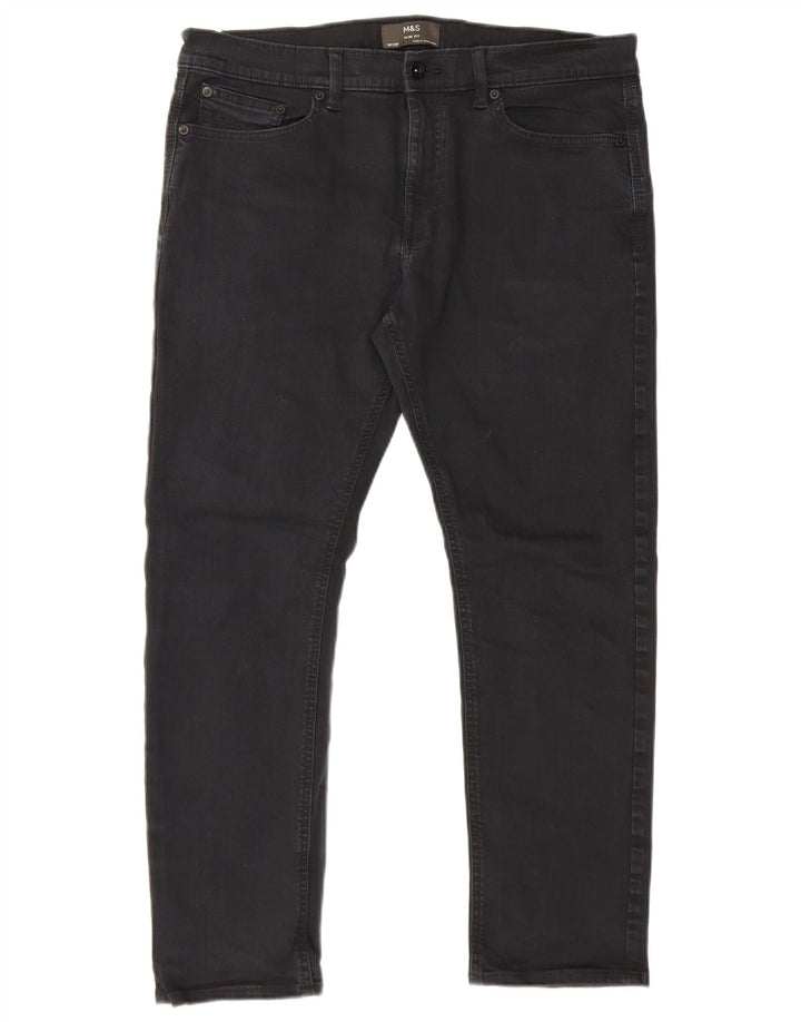 Blugi slim pentru bărbați Marks & Spencer W36 L29 bumbac negru