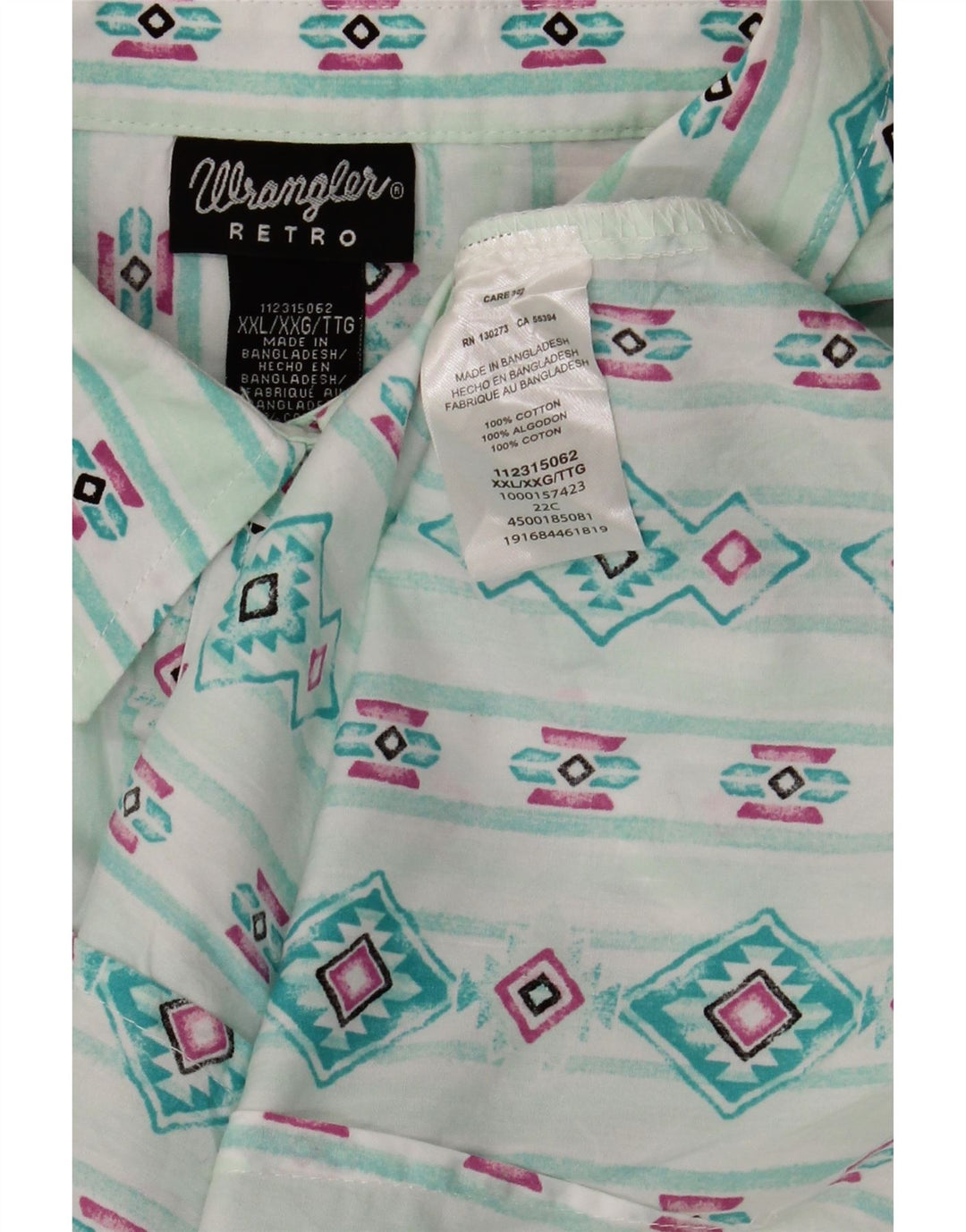 Cămașă retro pentru femei WRANGLER UK 20 2XL Turcoaz Geometric Bumbac