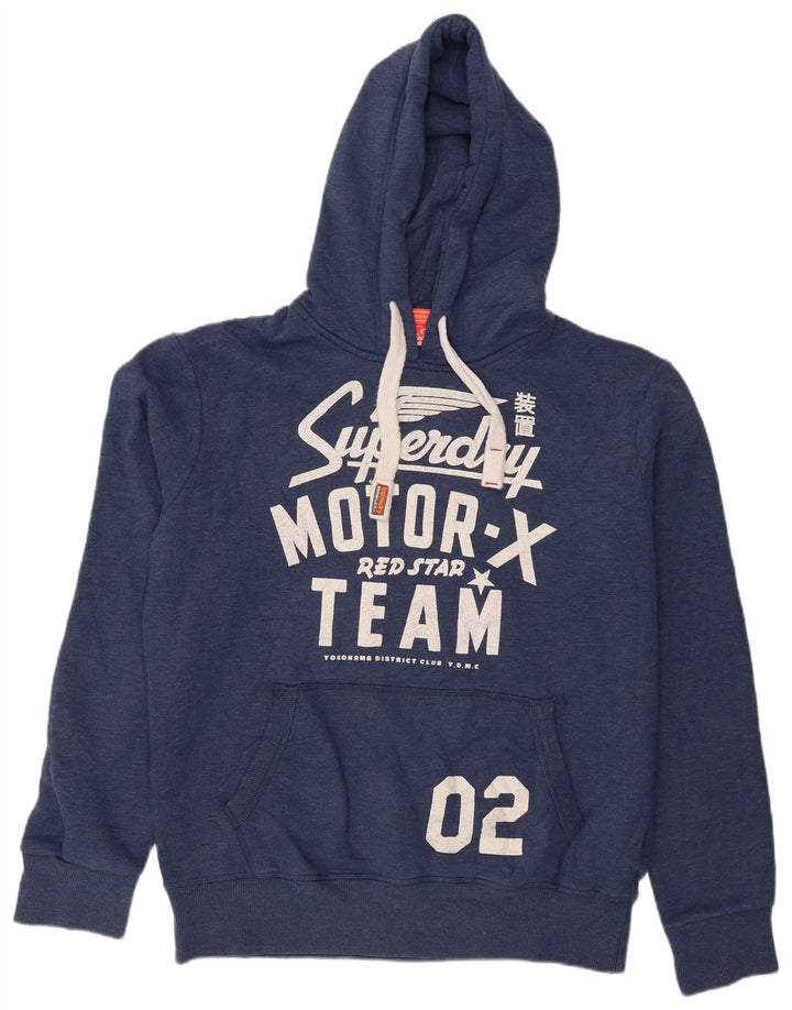 Pulover cu glugă grafic Superdry pentru bărbați XL, bumbac bleumarin