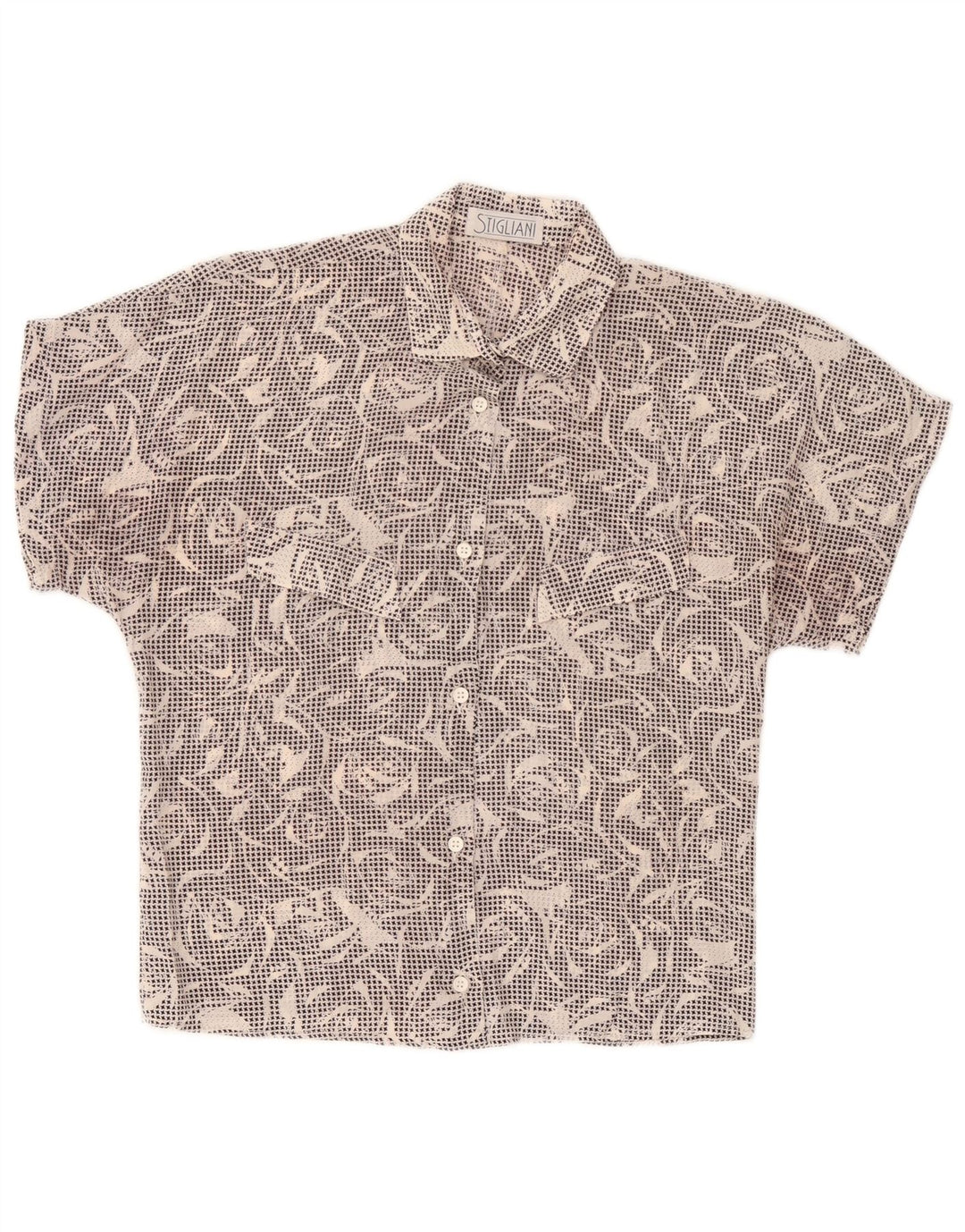 Cămașă vintage cu mânecă scurtă pentru femei UK 14 Medium Black Houndstooth