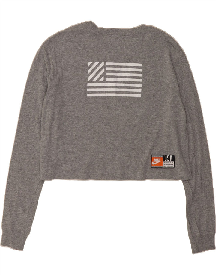 NIKE Womens Oversized Crop Graphic Top Long Sleeve UK 10 Small Grey Cotton Vintage Nike and Second-Hand Nike from Messina Hembry 