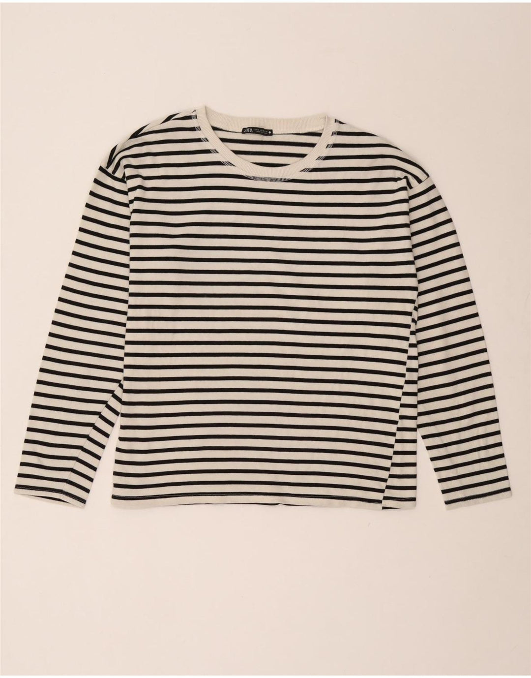 Top femeie Zara cu mânecă lungă UK 14 Medium White Striped Nautical