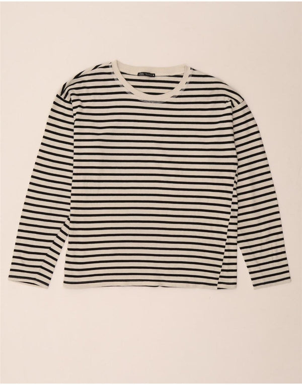 Top femeie Zara cu mânecă lungă UK 14 Medium White Striped Nautical