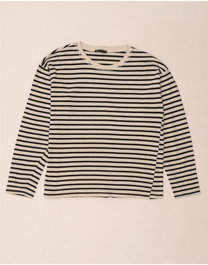 Top femeie Zara cu mânecă lungă UK 14 Medium White Striped Nautical