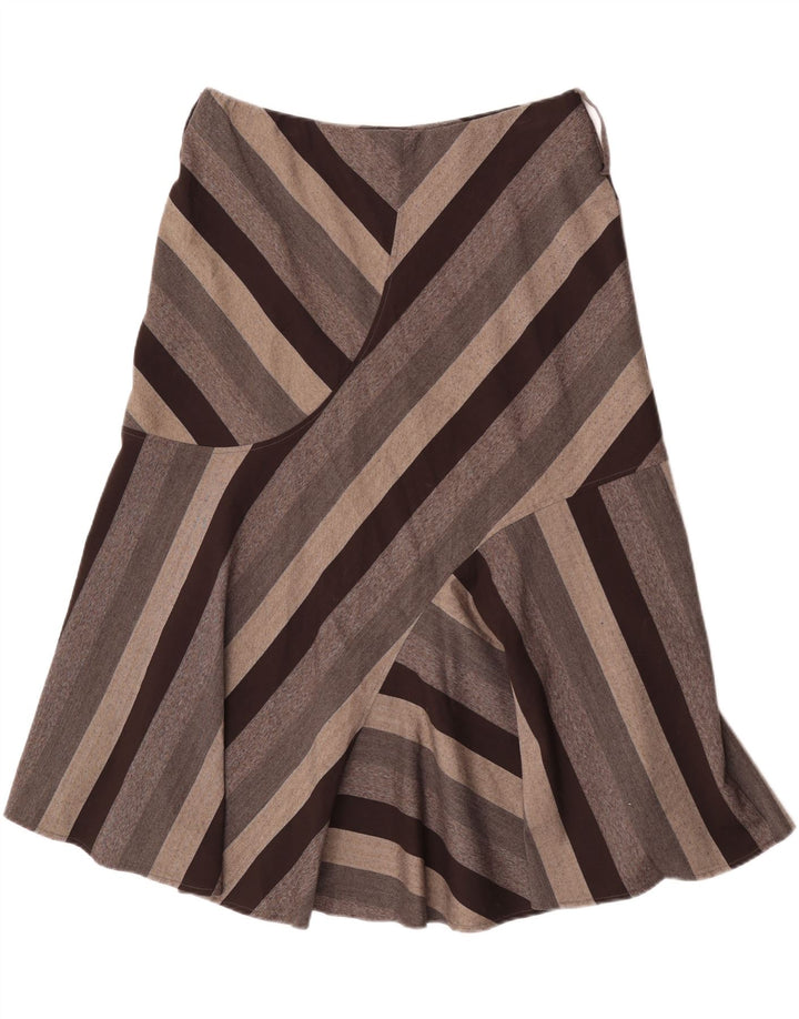 Fusta midi pentru femei Marks & Spencer UK 16 mare W34 poliester cu dungi maro