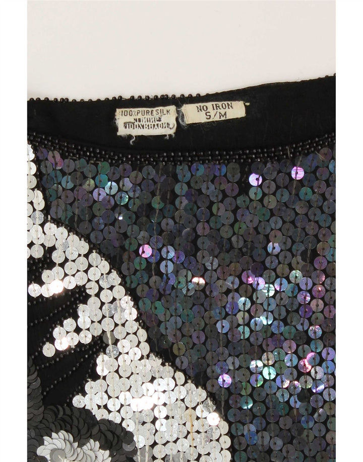Bluză de seară vintage cu paiete pentru femei UK 10 Mic Multicolor