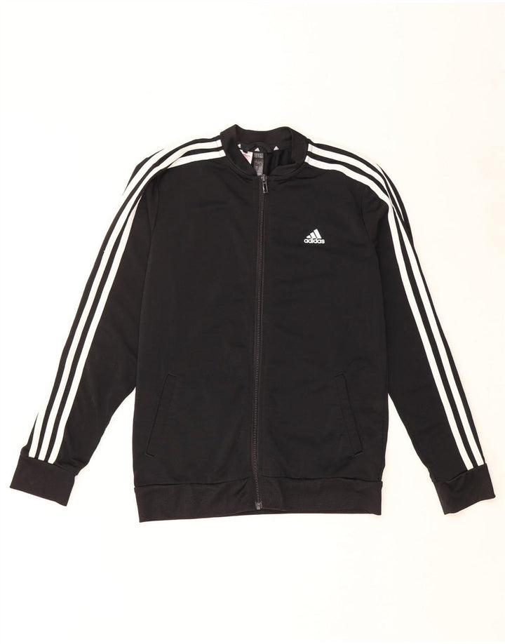 ADIDAS Boys Tracksuit Top Jacket 13-14 Years Black Polyester