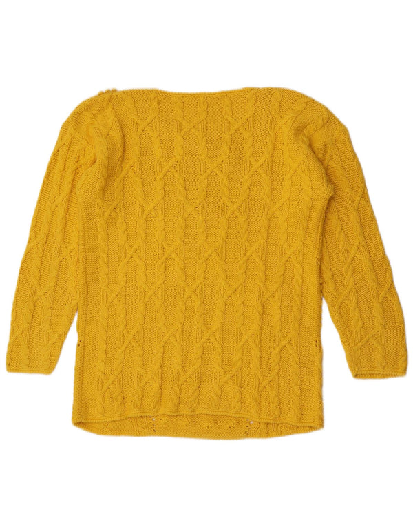 Pulover vintage pentru femei cu gât de barcă din bumbac galben mediu UK 14