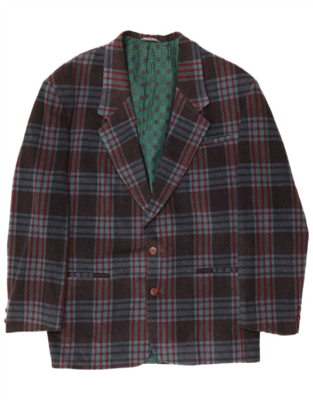 Jachetă Vintage pentru bărbați cu 2 nasturi IT 48 Mediu Lână cu carouri bleumarin