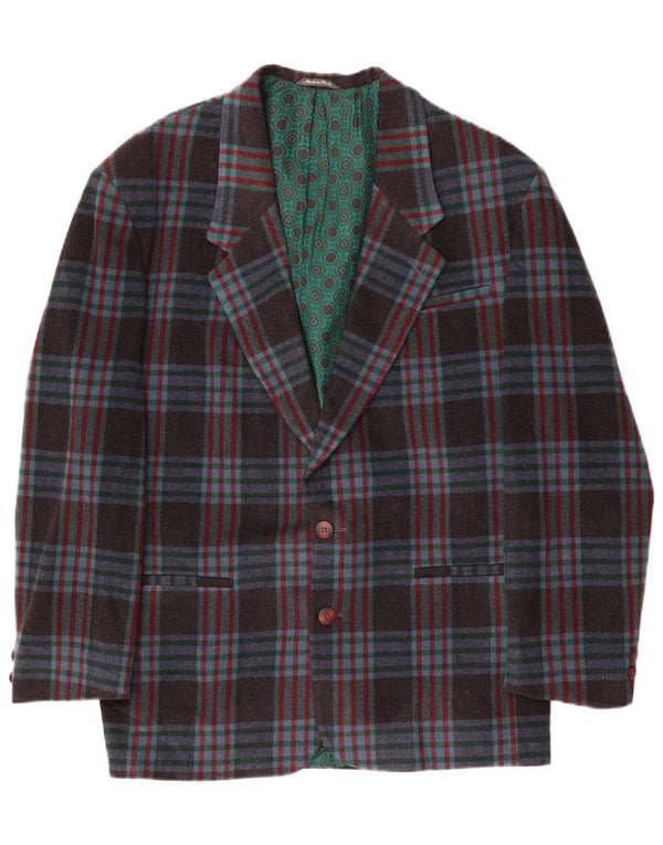 Vintage Mens 2 Button Blazer Jacket IT 48 Medium Navy Blue Check Wool