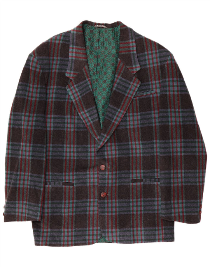 Jachetă Vintage pentru bărbați cu 2 nasturi IT 48 Mediu Lână cu carouri bleumarin