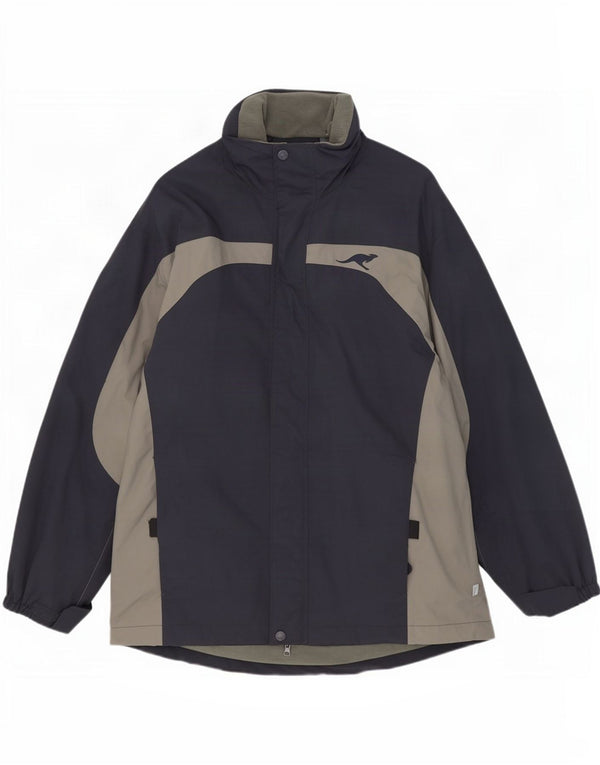 Jachetă de ploaie cu glugă pentru bărbați Kangaroos UK 40 mare, albastru bleumarin, nailon color bloc