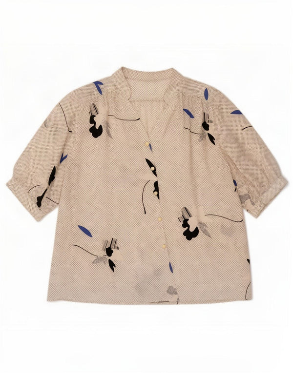 Bluză cămașă cu mânecă scurtă pentru femei vintage UK 14 Medium White Floral