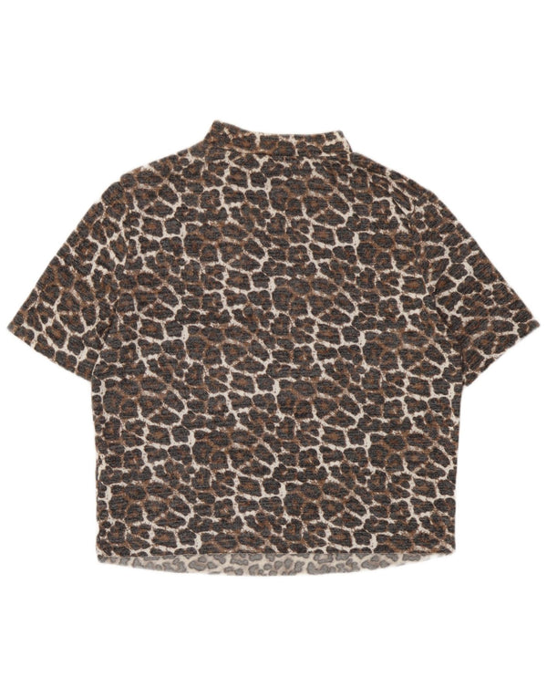 Top Bluză Trafaluc Crop pentru Damă Zara UK 14 Mare Bej Viscoză Animal Print