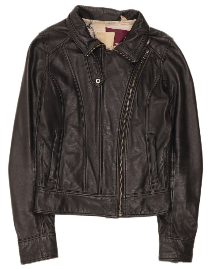Jachetă motociclist din piele crop pentru femei Ted Baker Mărimea 1 XS piele neagră